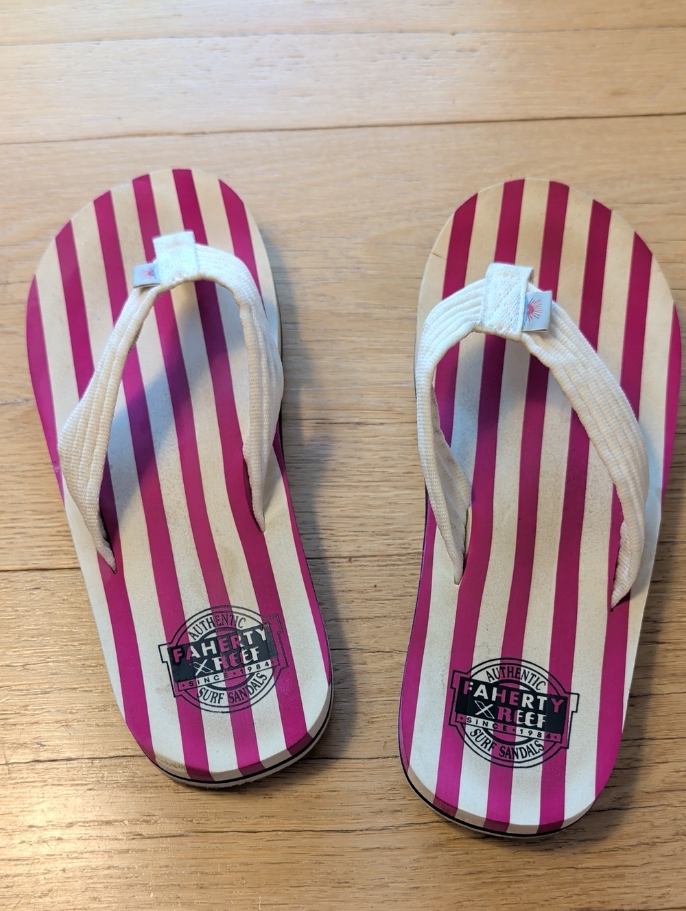 Women's Faherty Pink Stripe Flip Flops - With Bottle Opener